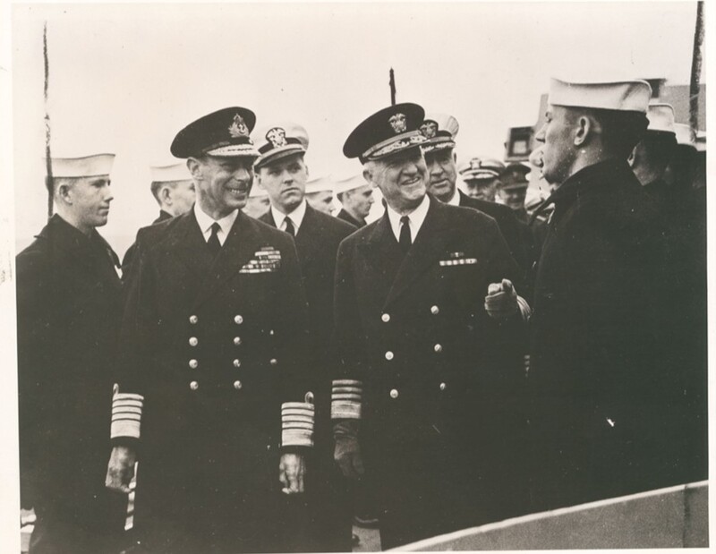 Photograph of King George VI in Uniform Walking with Admiral Stark, n.d..jpg