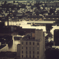 Wilkes-Barre, PA. - Military Helicopter Hovers over Wilkes Barre - Hurricane Agnes Flood