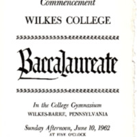 Baccalaureate Service for 15th Annual Commencement, June 10, 1962