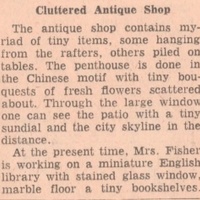 A Photograph of a Newspaper Clipping Introducing the Antique Shop created by Mrs. Fisher, [ca. 1940s-1960s]
