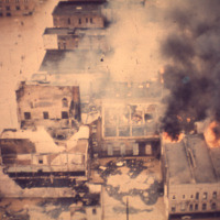 Wilkes-Barre, PA - Military Helicopter Aerial of Northampton St. Fire - Hurricane Agnes Flood